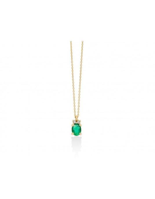 Collana oro giallo 9 Ct, smeraldo 0,32 Ct e diamanti