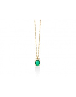 Collana oro giallo 9 Ct, smeraldo 0,32 Ct e diamanti