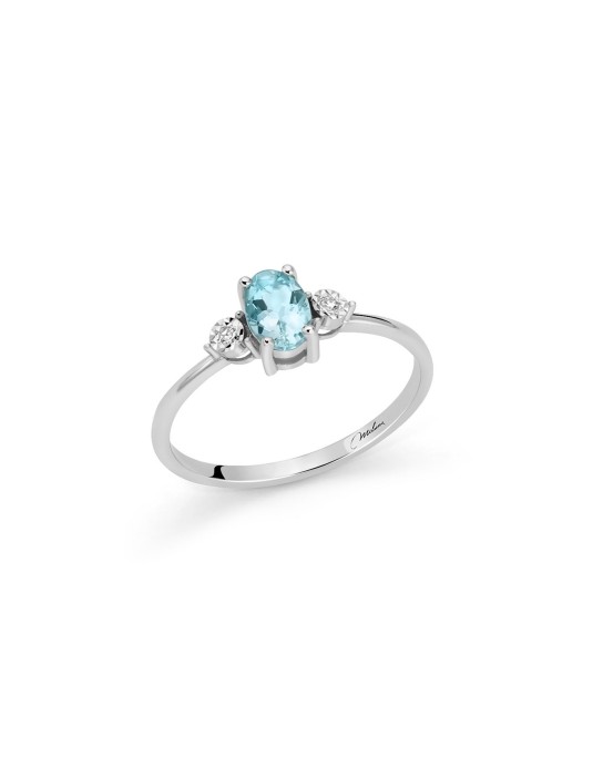 Anello Miluna - in Oro Bianco 18 carati con Acquamarina Ovale 0,37 carati e Diamanti Naturali